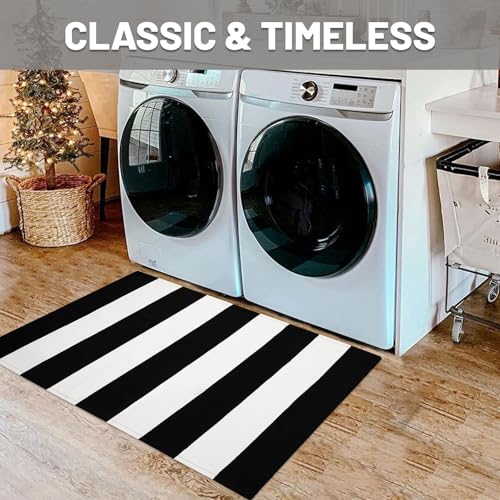 IOHOUZE Black White Striped Rug -24" x36“ Front Door Mats Outdoor,Washable Rug for Front Porch Decor,Spring Summer Welcome Mats Outdoor Indoor, Doormat for Farmhouse/Entryway/Home Entrance - color: Black White Stripe, size: 2' x 3' (Rectangular)