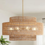 30” Boho Rattan Chandelier Light Fixture, 8-Light Large Hand Woven Pendant Light Fixture Farmhouse Rustic Chandeliers for Dining Room, Kitchen, Bedroom, Living Room, Hallway, Foyer - color: Brown, size: 30” 8-Light