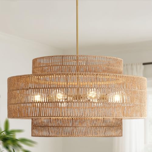 30” Boho Rattan Chandelier Light Fixture, 8-Light Large Hand Woven Pendant Light Fixture Farmhouse Rustic Chandeliers for Dining Room, Kitchen, Bedroom, Living Room, Hallway, Foyer - color: Brown, size: 30” 8-Light