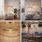 3 Set 11 Inches Cloud Shaped Rattan Pendant Light Shade, Woven Rattan Lamp Shades for Ceiling Lighting, Natural Handcrafted for Dining Room, Kitchen Ceiling(Small Cloud Lampshade)