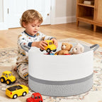 67L Large Blanket Basket, 20"x13" Blanket Basket Living Room, Woven Baskets With Handle, Toy Baskets for Blankets, Nursery, Dog, Pillow, Gift (White & Light Grey) - color: White & Light Grey, size: 67L