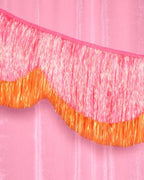 xo, Fetti Pink and Orange Scallop Fringe Banner | Bachelorette Party, Birthday, Summer Decor, Iridescent, Fiesta, Girly, Photo Prop, Backdrop