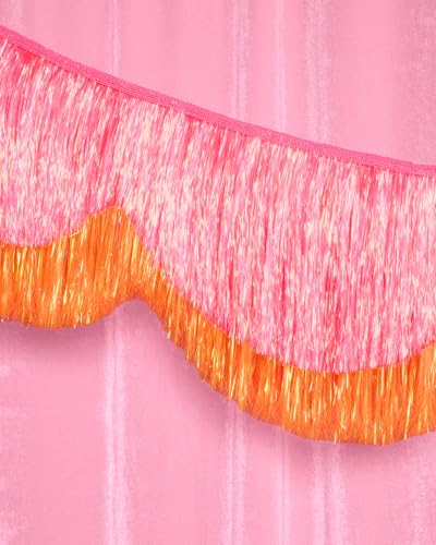 xo, Fetti Pink and Orange Scallop Fringe Banner | Bachelorette Party, Birthday, Summer Decor, Iridescent, Fiesta, Girly, Photo Prop, Backdrop