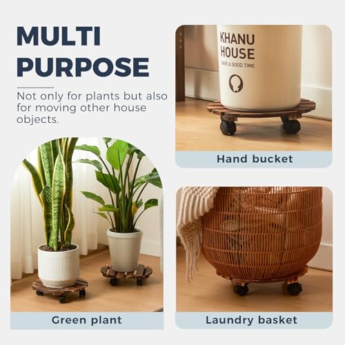 Bamworld Plant Stand with Wheels Plant Caddy Outdoor 4 Pack 12in Rolling Planter Caddy with Swiveling and Lockable Caster for Indoor Patio Plant Dolly Wood Wheeled Mobile Roller - size: 12inch-4 pack