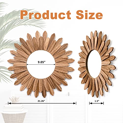 Emfogo Wall Mirror 21 inch Rustic Wood Sunburst Boho Mirror Wall Decor Home Decor for Bedroom Living Room Entryway Farmhouse (Carbonized Black) - color: Carbonized Black, size: 21"L x 21"W