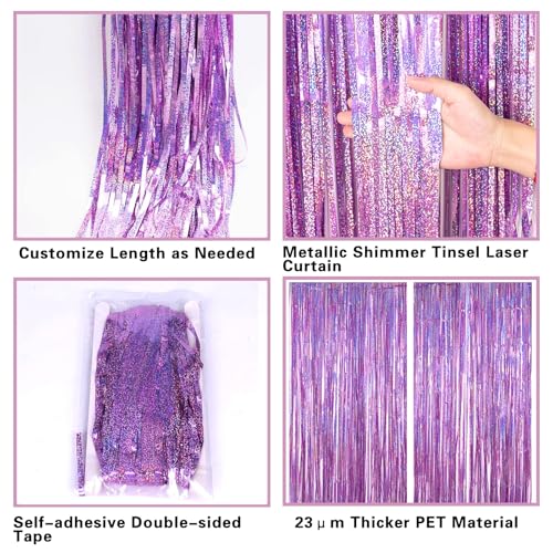 2 Pack 3.2ft x 8.2ft Pink Metallic Tinsel Foil Fringe Curtains Backdrop for Pink Party Birthday Wedding Bachelorette Baby Shower Holiday Party Decorations Photo Booth Props - color: Pink