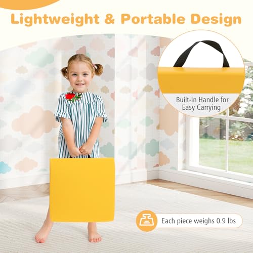 HONEY JOY 6PCS Floor Cushions for Kids, 16" Length Flexible Alternative Portable Classroom Seating with Handles, Easy to Clean, Thick Soft Foam Comfy Square Seats for Daycare Preschool, Colorful