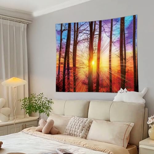 Shrub Sunshine Tapestry Large Wall Hanging for Bedroom Living Room Nature Decor - color: Forest Sunrise, size: 59.1"L x 51.2"W