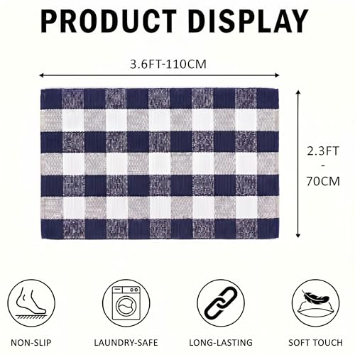 MUBIN Cotton Buffalo Plaid Rug, 27.5x43 Navy Blue White Outdoor Rug Front Door Decorative Mat, Washable Doormat Foldable Area Rug Layered Door Mats Rug for Front Porch, Entryway, Patio - color: Navy Blue White Plaid, size: 2'3" x 3'7" (Rectangular)