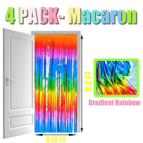 4 Pack Macaron Dark Rainbow Foil Fringe Curtain Backdrop, 3.28Ft x 8.2Ft Colorful Streamers Curtains for Party, Photo Booth Props, Birthday, 2022 Mother's Day Decoration Supplies - color: 4 Pack Dark Rainbow