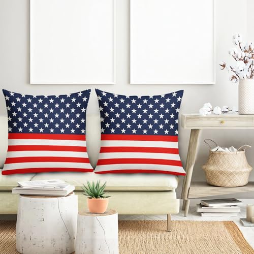 4th of July American Flag Pillow Covers 16x16 Inch Blue Red white Stripes Star Throw Pillows For Couch Soft Durable Cushion Covers Independence Memorial Day Pillow Cases for Bed Sofa Decor Set of 2 - color: 4th of July-american Flag, size: 16" x 16" (Pack