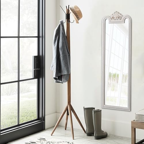 Vintage Long Wall Mirror Decorative 12 X 38 Inch, Hanging Distressed White Farmhouse Entryway Mirror with Beaded Detailing, Handmade Rectangle Wooden Boho Mirrors for Living Room Hallway