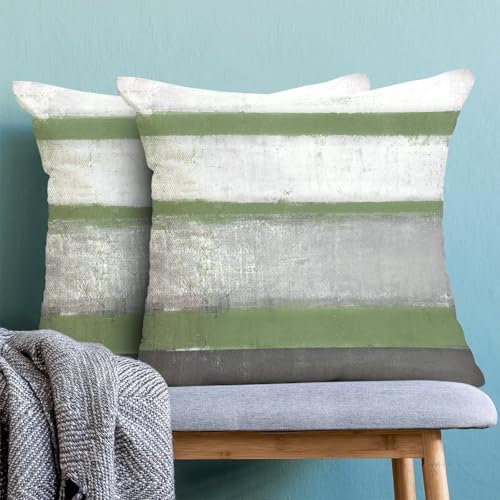 AEIOAE Sage Green Grey Pillow Covers 18x18 Set of 2 Beige Abstract Art Painting Striped Decorative Throw Pillow Covers Cotton Square Modern Cushion Case for Home Couch Sofa Outdoor - color: Sage Green, size: 18" x 18" (Pack of 1)