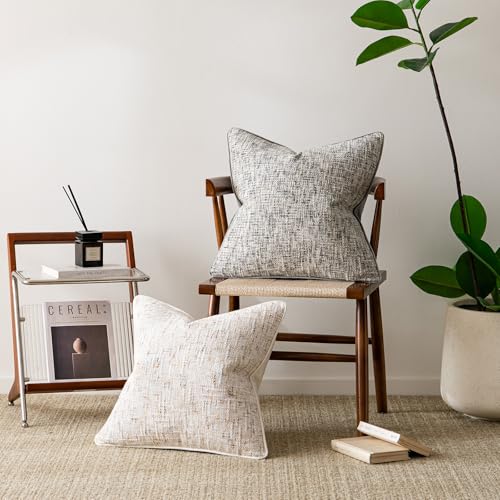 a moment Beige Reversible Pillow Covers 2 Pack - Farmhouse Chenille Velvet Throw Pillows, Neutral Textured Decorative Throw Pillow Covers with Border for Couch Sofa Bed (22x22 Inch, No Insert) - color: Beige, size: 22" x 22" (Pack of 2)