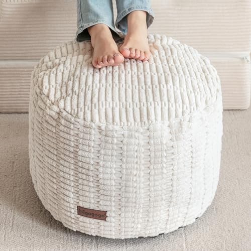HIGOGOGO Pouf Ottoman Stuffed Round Modern Foam Filled Foot Rest Poufs for Living Room Chair Decorative 26 X 18 Inches Boho Relax Stool for Wedding Christmas Party, Beige - color: Beige, size: 26"D x 26"W x 18"H