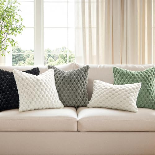MIULEE Black Faux Fur Decorative Throw Pillow Covers 18x18 Inch Set of 2 Super Soft Cozy Plush Cushion Cases Luxury Fluffy Pillowcases for Sofa Couch Bed Living Room - color: Black, size: 18" x 18" (Pack of 2)