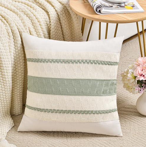 Fancy Homi Set of 1 Sage Green Boho Decorative Throw Pillow Covers 16x16 Inch for Living Room Bedroom Couch Bed Indoors, Rustic Retro Cushion Case 40x40 cm, Bohemian Room Home Decor - color: Sage Green, size: 16" x 16" (Pack of 1)
