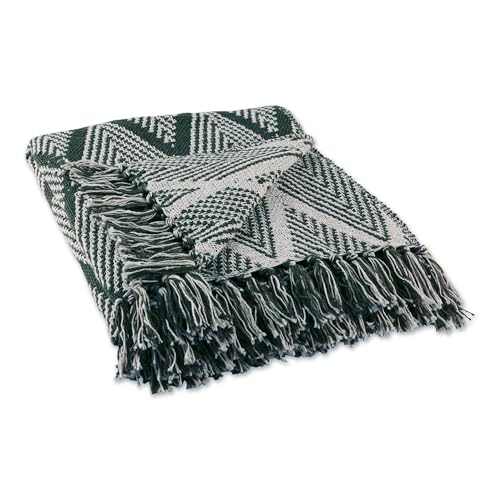 DII Diamond Throw Collection Fringed Woven Cotton Blanket, 50x60, Olive Green - color: Olive Green