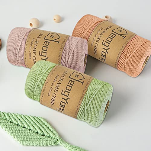 JeogYong Macrame Cord 2mm x 218 Yards, 3-Strand Twisted Natural Cotton Rope, Cotton String Coloured Craft Cord for Plant Hanger Wall Hanging Knitting Crafts, Caramel Color - color: Caramel