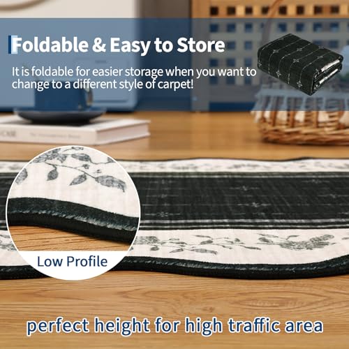 Garvee Scollaped Rugs for Living Room 5x7 Area Rugs for Bedroom Non-Slip Low Pile Neutral Kids Rug Soft Non-Shedding Bordered Nursery Carpet Foldable Thin Mat for Dining Room Kitchen Playroom Black - color: Black, size: 5' x 7' (Rectangular)