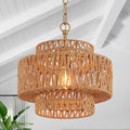 12.6" Rattan Pendant Light, Hand-Woven Boho Farmhouse Hanging Light Fixture, Mini Drum Wicker Rattan Chandelier for Kitchen Island, Bedroom, Dining Room, Entryway - color: Gold 12.6"