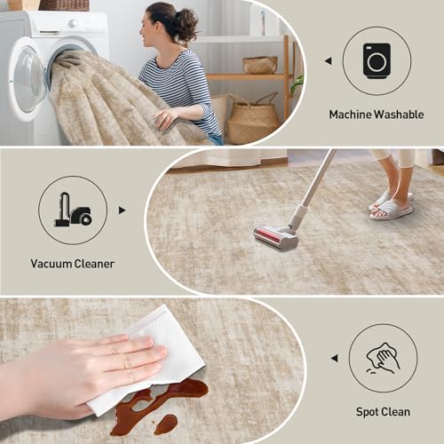 2'6''x8' Runner Rugs Washable Rug: Modern Abstract Living Room Rug Soft Anti-Skid Thin Carpet Indoor Floor Non-Shedding Carpets for Bedroom Dining Room Farmhouse Nursery Home Office - Beige - color: Beige, size: 2'6" x 8' (Runner)