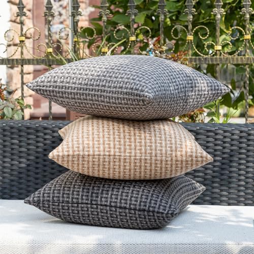 Kevin Textile Outdoor Waterproof Throw Pillow Covers Pack of 2 Weaving Texture Water Resistant Outside Decorative Cushion Covers for Garden Patio Tent Balcony Bench Couch Sofa 18x18 Inch, Dark Grey - color: Dark Grey, size: 18" x 18" (Pack of 2)