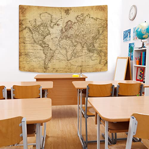 Old World Map Tapestry, Vintage Map Geographical Distribution Tapestry Wall Hanging, Brown Historical Atlas Educational World Map Poster for Classroom Bedroom Living Room Office 40x30 Inch - color: Retro Map, size: 40L" x 30W"