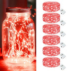 kolpop 6 Pack LED Fairy Lights Battery Operated, Mini Twinkle String Lights Battery Powered Waterproof for Christmas Mason Jars Party,Red - color: Red, size: 6 Pack