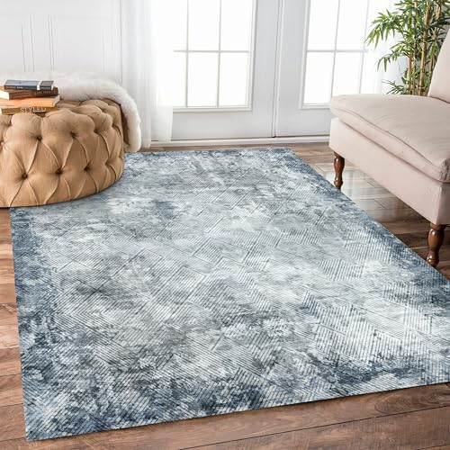 YARNSCAPE 3' x 5 ' Washable Area Rug - Low Pile Soft Vintage Indoor Rug for Living, Dining or Bedroom - Lightweight Carpet with Non-Slip Backing - Foldable for Easy Placement, Blue - color: Texture-blue, size: 3' x 5' (Rectangular)