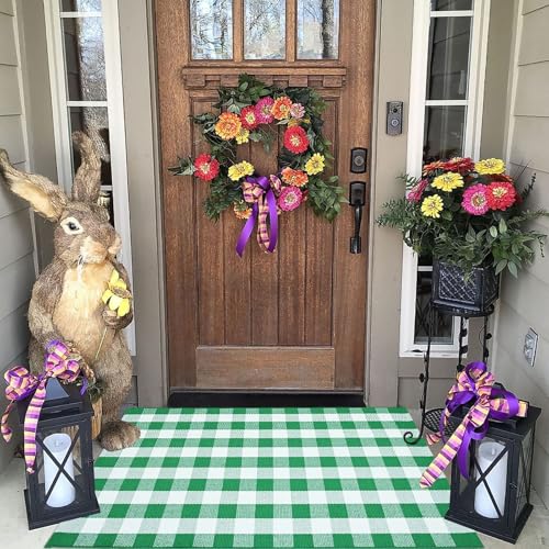 CAINANEL Buffalo Plaid Outdoor Rug Green and White Spring Door Mat Layering Rug Welcome Doormats for Spring Easter Farmhouse Entrance Porch Outdoors Decor - color: Green and White, size: 2'4" x 3'7" (Rectangular)