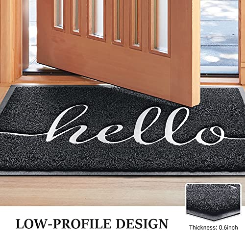 Door Mat (30"x17.5",Black), Welcome Mat Low Profile Front Doormat Floor Mat Non Slip Rugs for Entryway, Patio, High Traffic Areas - color: Black-hello, size: 1'6" x 2'6" (Rectangular)