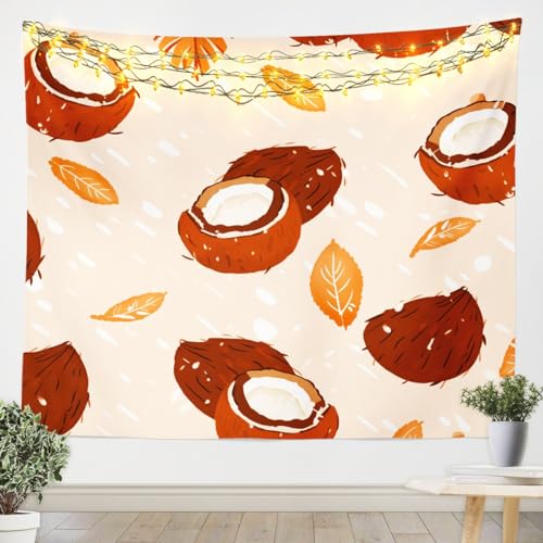 Manfei Coconut Kids Tapestry,Exotic Fruits Tropical Palm Leaves Wall Tapestries,Boys Girls Room Decor,Hawaii Summer Beach Wall Hanging,Brown Retro Home Wall Decor,Large 59.1 x 82.7 Inches - color: Coconut, size: 82.7"L x 59.1"W