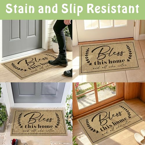 Door Mat Welcome Mats for Front Door Christian Doormat for Indside Outside Entrance God Bless This Home Matt for Family Housewarming Gifts Non-Slip Floor Rugs for Porch Hallway Home Decor 16.9"x29.9" - color: Bless This Home