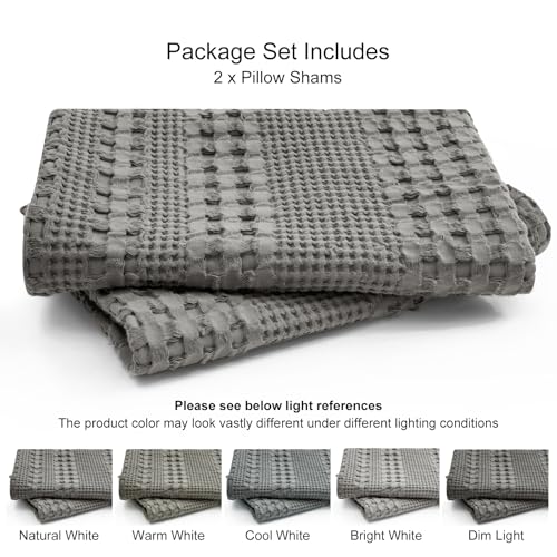 PHF 100% Cotton Waffle Pillow Shams Standard Size, 2 Pack 20" x 26" Soft Skin-Friendly Pillowcases, No Filling, Aesthetic Woven and Breathable Waffle Weave Pillow Case Covers for Bed, Dark Grey - color: Dark Grey, size: 26" x 20" (Pack of 2)