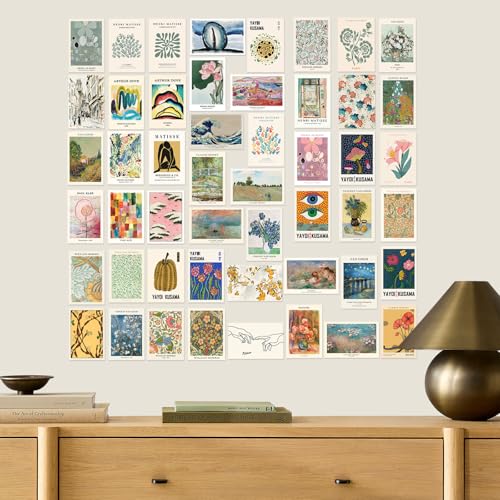 KBKBART Eclectic Wall Decor, 50Pcs Eclectic Wall Art Prints, Colorful Maximalist Decor Boho Gallery Wall Collage Kit, Vintage Famous Artists Painting Pictures Aesthetic Poster for Funky Room Decor, Home Decor for Bedroom Dorm - color: Eclectic, size: 4x6