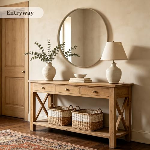 WallBeyond Round Wood Mirror, 40" Round Modern Decoration Large Circle Wall Mirror for Bathroom Living Room Bedroom Entryway, Natural - color: Natural, size: 40"L x 40"W