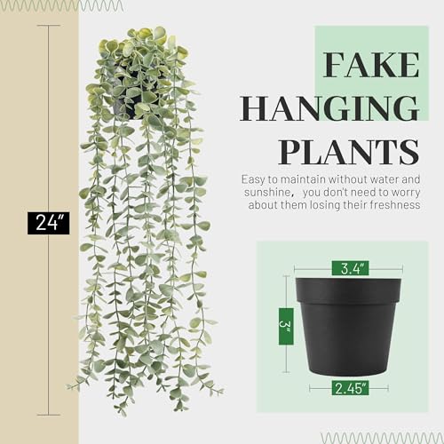 Der Rose 1Pcs Fake Plants Hanging Artificial Potted Faux Eucalyptus Plants for Modern Boho Farmhouse Bathroom Office Desk Wall Art Shelf Living Room Aesthetic Decor Indoor - color: Grey
