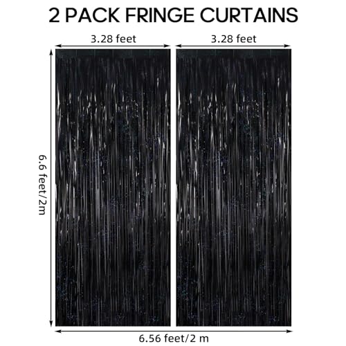 2 Pack Fringe Curtains Backdrops, Foil Fringe Curtains, Door Streamers for Birthday Wedding Bridal Shower Holiday Graduation Party Decorations, Photo Booth Backdrops, Glitter Black - color: Glitter Black