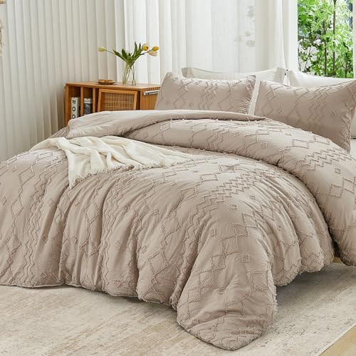 Andency Khaki Tufted Comforter Set Full(79x90Inch), 3 Pieces(1 Tufts Comforter, 2 Pillowcases) Boho Textured Farmhouse Bed, Down Alternative Geometric Tan Bedding Set - color: 01 - Khaki, size: Full (79"x90")