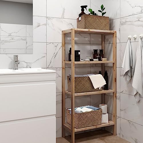 Hipiwe Seagrass Storage Baskets Bin for Shelf Organizing Rectangular Wicker Basket with Handle Handwoven Opened Baskets Bin Decorative Basket Box for Closet Bedroom Organizer - color: Coffee, size: Medium,13.4"x9.4"x 6.7"