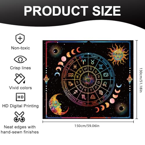 CRAFTYMELODY Constellation Blacklight Tapestry Glow in the Dark Tapestry UV Reactive Sun Moon Eye Wall Hanging 59×51 Inch with Hook Self Adhesive Sticker Clip for Bedroom Home Wall Decoration - color: Constellation