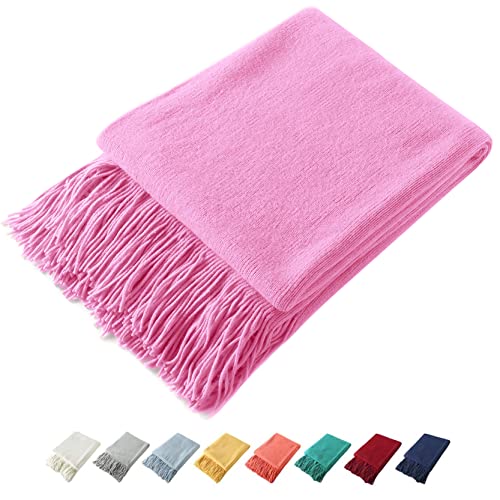 Homiest Decorative Knitted Throw with Fringe, Lightweight Acrylic Knit Blanket - Soft & Cozy Tassel Blanket for Couch, Sofa, Bed (Hot Pink, 50 x 60 Inch) - color: Hot Pink, size: 50" x 60"