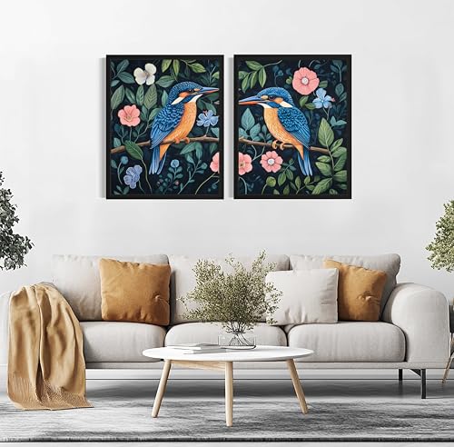 Kingfishers William Morris Wall Art Poster Prints, Vintage Flowers Tapestry, Floral Decor for Living Room, Bedroom, Office, Bathroom AA12 (Kingfishers, 8 x 10 inches (2 Panels), Unframed) - color: Kingfishers, size: 8 x 10 inches (2 Panels)