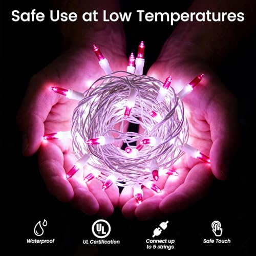 Christmas Lights,100 Count Pink Lights with White Wire,21ft UL Certified String Lights for Indoor Outdoor Valantine's Day Decoration,Home Garden, Wedding Decorations - color: Pink