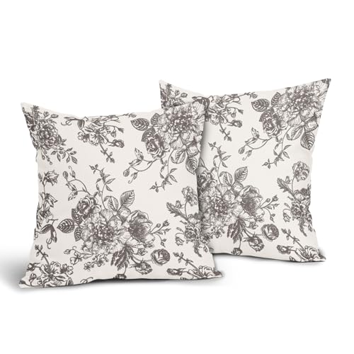 Vintage Floral Pillow Covers 18x18 Inch Set of 2 Black Brown and Cream Floral Throw Pillow Covers Chinoiserie Flower Pillowcases Rustic Farmhouse Cotton Linen Cushion Covers for Couch Bed Sofa Decor - color: Black Brown, size: 18" x 18" (Pack of 2)