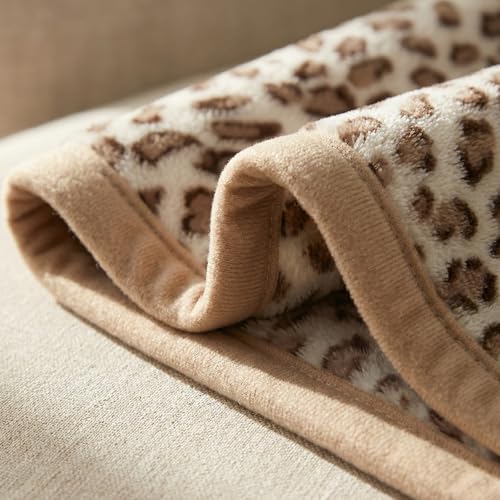 Fleece Throw Blanket 50" x 70" - Soft Cozy Microfiber Plush Blanket, Lightweight Warm Throw for Couch Bed Sofa Chair, All Season Use, Beige Leopard - color: Beige Leopard