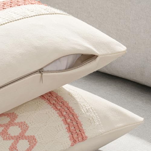 MIULEE Set of 2 Coral Red Boho Valentines Decorative Pillow Covers 18x18 Inch Farmhouse Rustic Couch Throw Pillows Modern Spring Cotton Cushion Covers Cute Macrame Woven Home Decor for Bed Sofa Chair - color: Coral Red, size: 18" x 18" (Pack of 2)