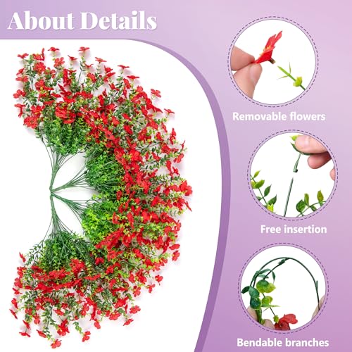 Ammyoo Artificial Fake Hanging Flowers with Basket for Outdoor Spring Decoration, Faux Silk Daisy Flower Real Touch Hanging Plants UV Resistant for Outside Porch Patio Garden Yard Home Decor(Red) - color: Red