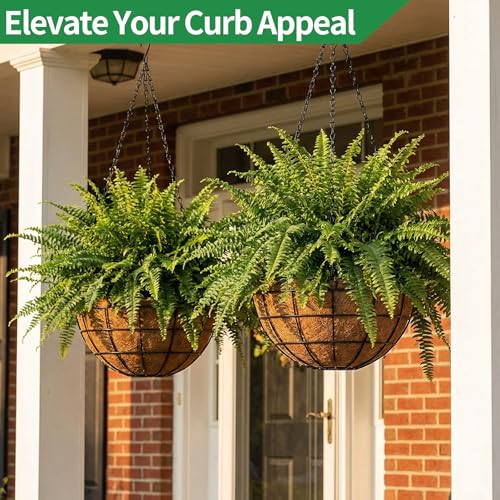16 Inch Hanging Planters for Outdoor Plants,4 Pack Large Hanging Baskets for Plants Outdoor Metal Hanging Baskets with Thick Coco Coir Liners, Round Flower Pots for Porch Garden Ferns & Petunias - size: Large-16inch